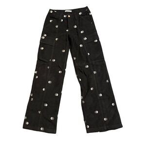 Smiley Face Pacsun‎ Low Rise Puddle Corduroy Pants Black Skull Print XS